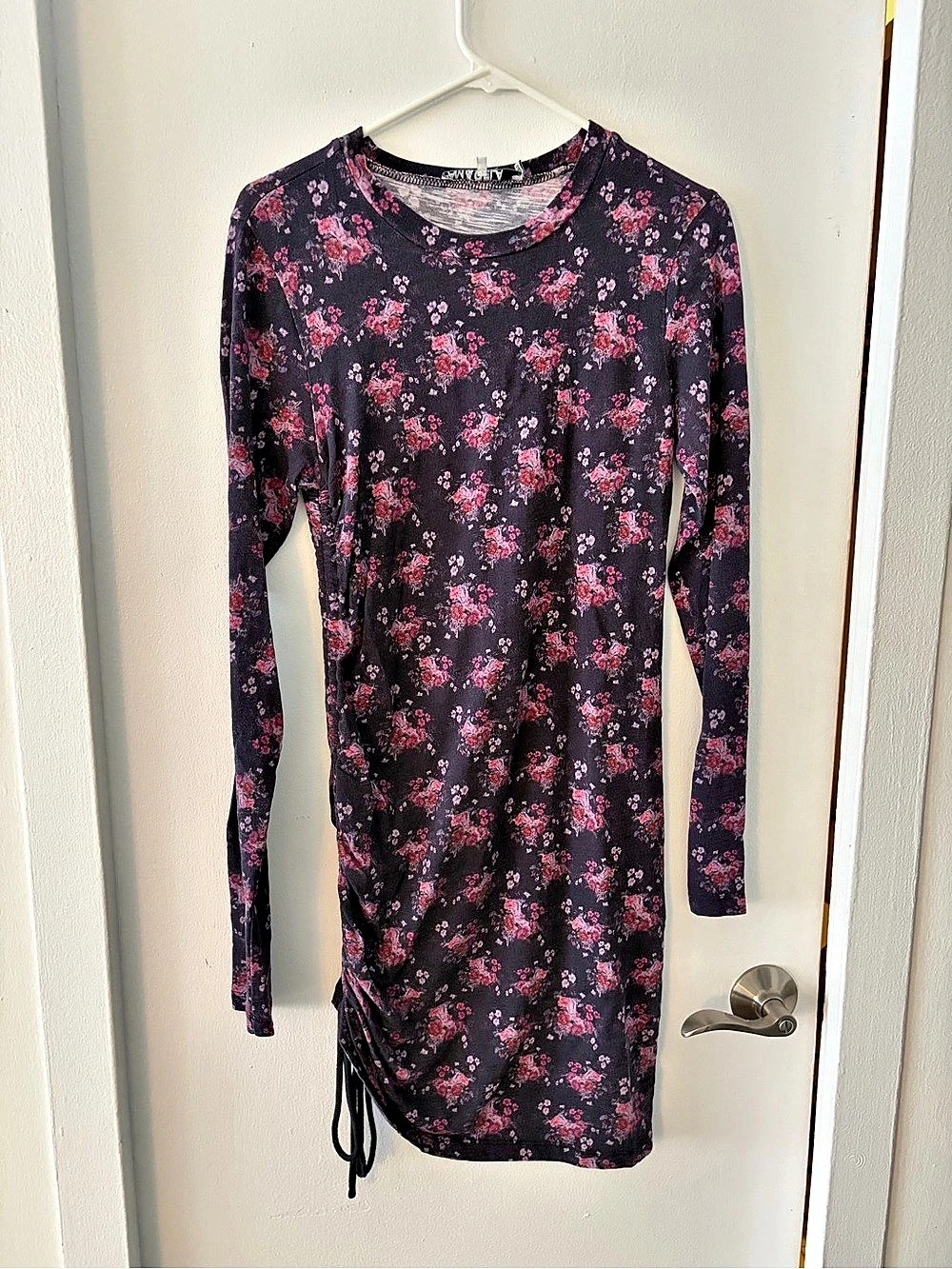 PAM & GELA Floral Ruched Mini Dress in Black & Pink Size Small